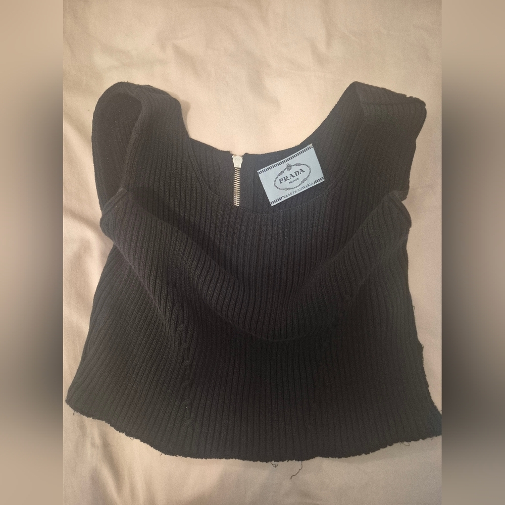 Prada Black Ribbed Crop Top